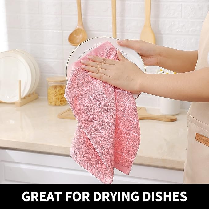 Homaxy 100% Cotton Terry Kitchen Dish Cloths, Ultra Soft and Absorbent Dish Towels for Kitchen, Suitable for Drying and Washing Dishes, 24 Pack, 12 x 12 Inches, Pink