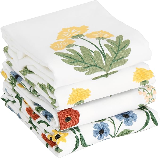Ritz 100% Cotton Kitchen Towels, Dandy Garden Spring – 16"x26" – Absorbent Dish Towels for Drying & Cleaning – Soft & Durable (Set of 4)