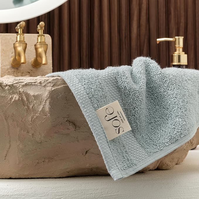SOFE H&L | Olea Luxury Turkish Cotton Bath Towels Set of 4 : 4 Wash Cloths Light Blue | Premium, Soft, Durable, Absorbent | Turkish Washcloths for Face