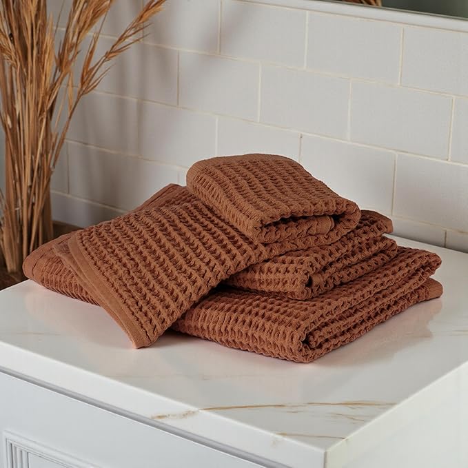 DEMMEX Organic Cotton Waffle Weave Turkish Bath Towel - Ultra Soft Lightweight Quick Dry, Oeko-Tex Certified, 100% Turkish Cotton (Terracotta, Large (60x30))