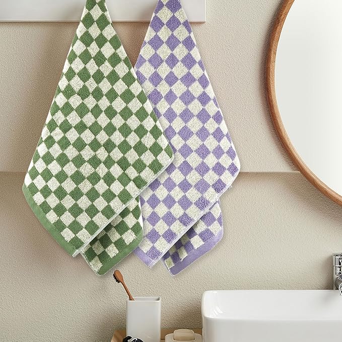 Jacquotha Hand Towels for Bathroom 4 Pack, Cotton Soft Absorbent for Face Spa Bath Gym Kitchen, Hand Towel Set Decorative Checkered, 13 x 29 Inches, 4 Colors