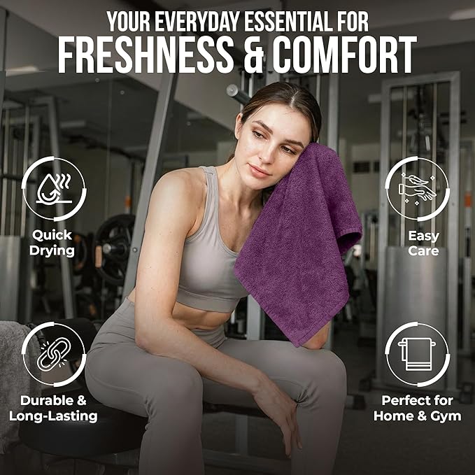 RIVERSIDE Pack of 12 Washcloths, 12 x 12 Inches, 100% Cotton, Premium Flannel Face Cloths, Highly Absorbent & Soft Feel Fingertip Towels (Purple Passion, 12 Pack)