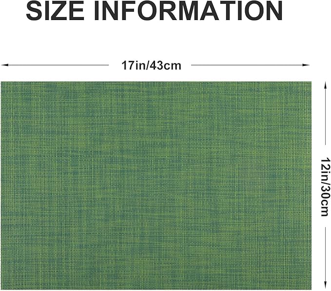 Vinyl Placemats Set of 8, PVC Woven Washable Non-Slip Table Mats, Heat Resistant Wrinkle Free Place Mats for Dining Table, Easy to Clean (8, Green)