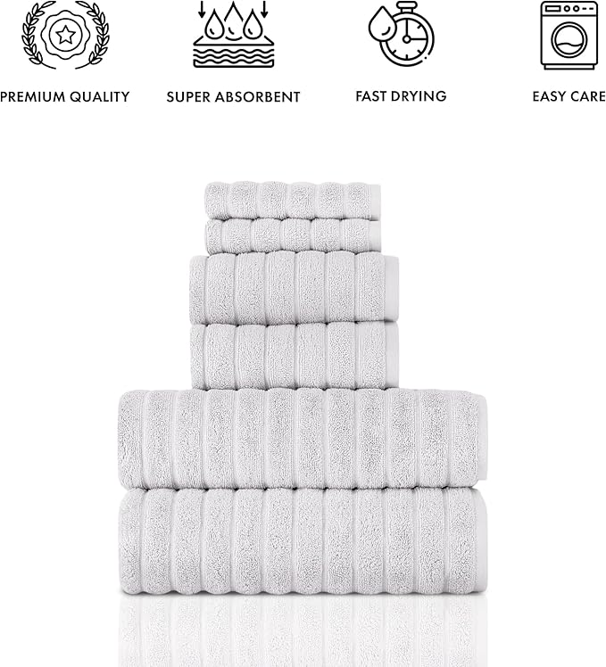 Classic Turkish Towels 6 Piece Heavy Duty Fast Drying Bath Sets Made with 100% Turkish Cotton - Includes 2 Fingertip Towels (Mist Grey)