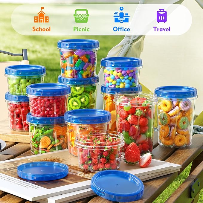 BiuLeon 12 Pack- 34/24/17oz Freezer Storage Containers, Plastic Food Storage Containers with Twist Top Lids, BPA Free and Reusable Soup Containers with Lids, Leakproof/Microwave/Dishwasher Safe
