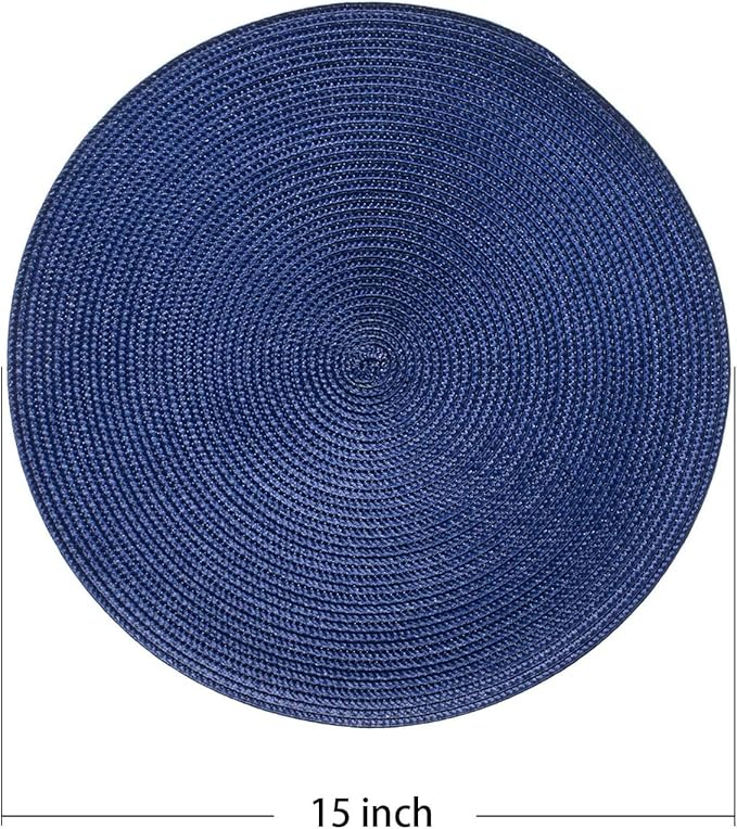 AHHFSMEI Round Placemats Set of 8 Heat Resistant Washable Non-Slip Woven Braided Table Mats for Dining Table Kitchen & Home Decor (Navy Blue,8)