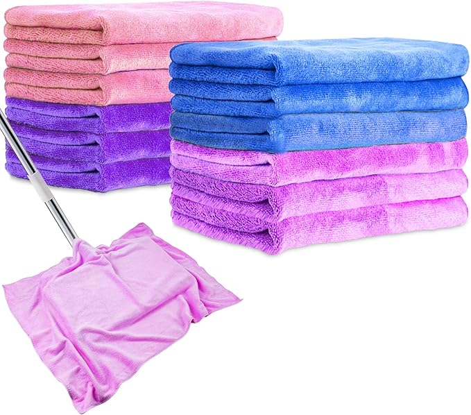 12 Pcs Extra Large Microfiber Cleaning Cloth, 20" x 30" Washable Reusable Large Floor Cloth Rags, Microfiber Towels for Mop Cleaning Office Bathrooms Housekeeping (Purple, Blue, Pink)