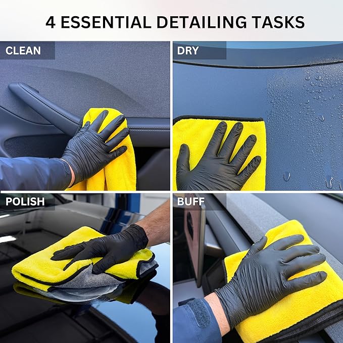 The Pro Stuff® Car Detailing Microfiber Towels - 600 GSM Thick Plush Auto Towels | Super Soft Dual-Sided for Cleaning, Washing, Buffing | Tagless, Scratch-Free, Lint Free Cloth (16"x16") (Pack of 12)