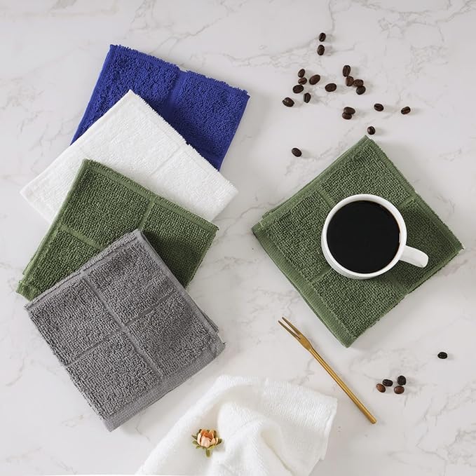 Glynniss Dishcloths Kitchen Highly Absorbent Dish Rags 100% Cotton Dish Cloths for Washing Dishes (Blue White)