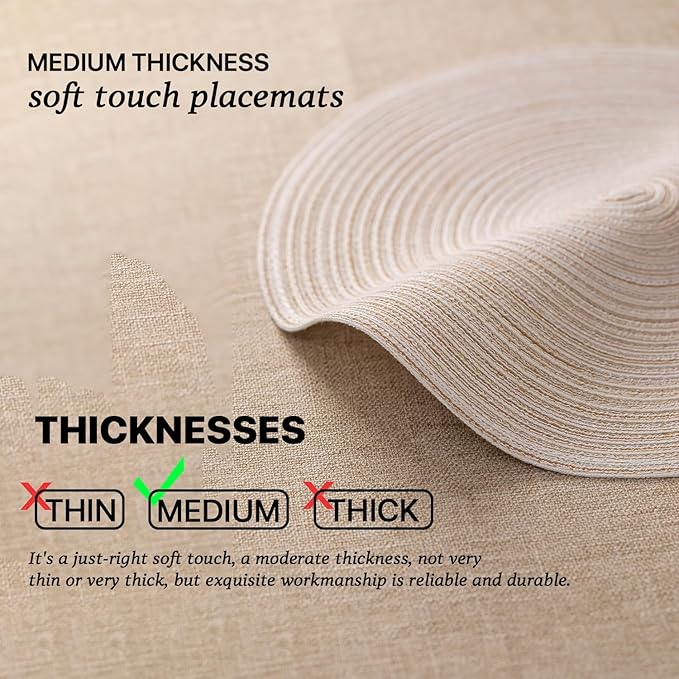Round Placemats Set of 12 Woven Placemats Washable Braided Table Mats for Dining Table Heat Resistant Non-Slip Circle Place Mats(Cream)