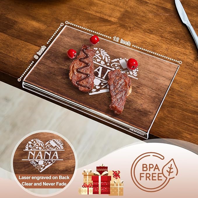 Nana Birthday Gifts from Grandchildren - Engraved Acrylic Cutting Board with Counter Lip, Clear Countertop Protector Cooking Gift for Nana Christmas Grandparent Day Presents Aesthetic Kitchen Decor