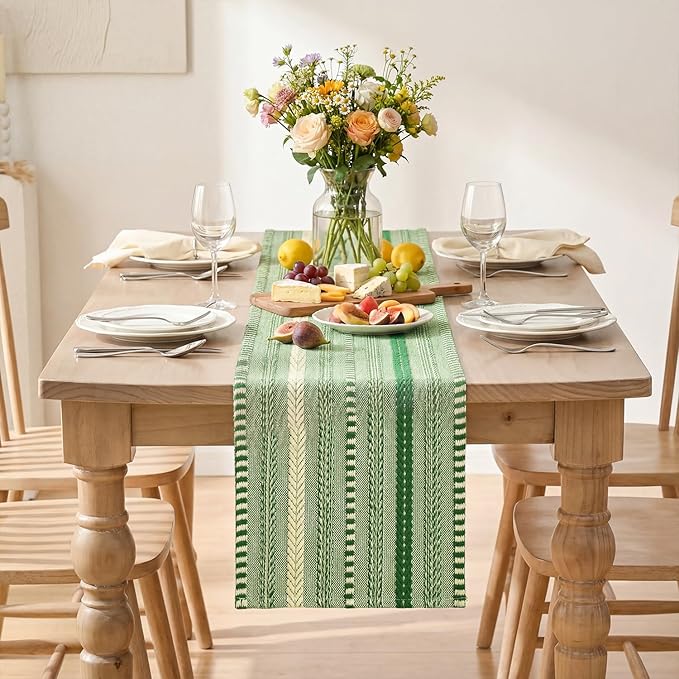 Artoid Mode Emerald Farmhouse Woven Table Runner, Seasonal Holiday Rustic Kitchen Dining Table Decoration for Home Party Decor 12x72 Inch