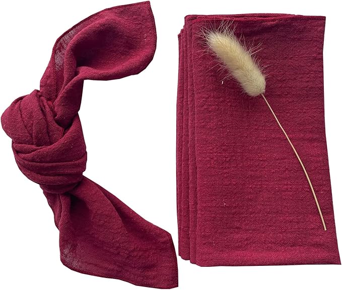 EHLDekol Gauze Cloth Napkins 6 Pack 16x16 Inches 100% Natural Soft Cotton Weddings Decorative Parties Family Everyday Use Bulk Linen Dinner Napkins (Dark Red, 6 Pack)