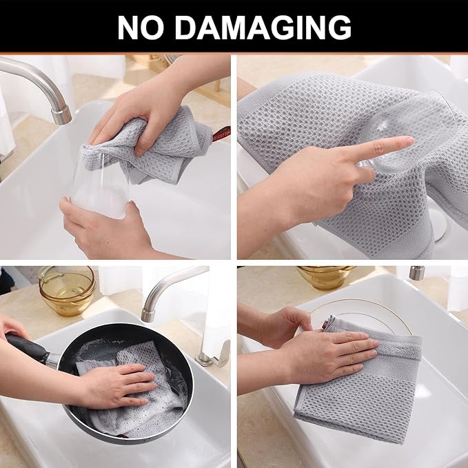 Homaxy 100% Cotton Waffle Weave Kitchen Towels, 13 x 28 Inches Super Absorbent and Machine Washable Dish Towels for Drying Dishes, 8-Packs, Light Grey