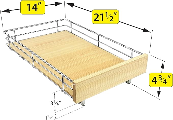 LYNK PROFESSIONAL® SELECT™ Pull Out Cabinet Organizer, 14" x 21" Slide Out Drawers for Kitchen Cabinets - Sliding Pull-Out Pantry Shelves – Home Shelf Organizers - Lifetime Ltd. Warranty, Wood Chrome