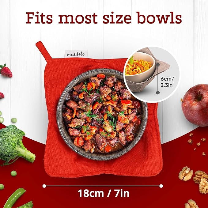 Muldale Microwave Bowl Cozy Holders for Hot Soup – Set of 4 All-Cotton Huggers, Heat-Resistant Hot Bowl Holders, Machine Washable Dish Cozies