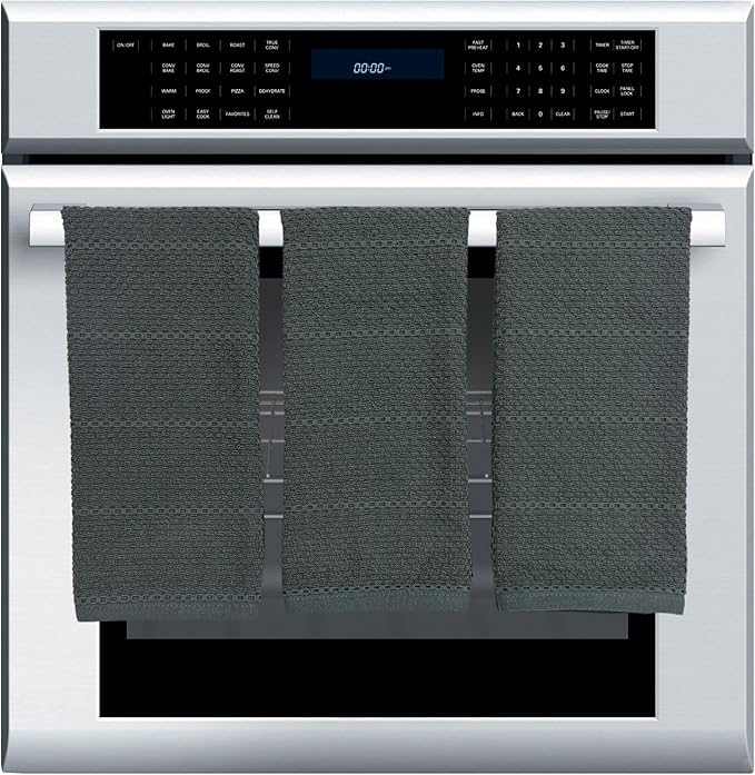 Serafina Home Dark Grey Gray Kitchen Hand Dish Towels: Oversized 28" x 18",100% Cotton Cloth Soft Cleaning Drying Absorbent Textured Design, Set of 3 Multipurpose for Everyday Use (Dark Grey)
