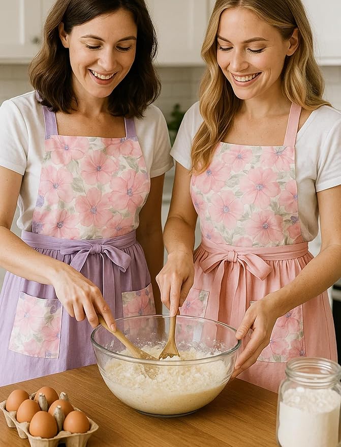 Pinknoke Vintage Pinafore Apron Dress for Women with Pockets Cute Floral Chef Aprons for Kitchen Cooking Baking Gardening