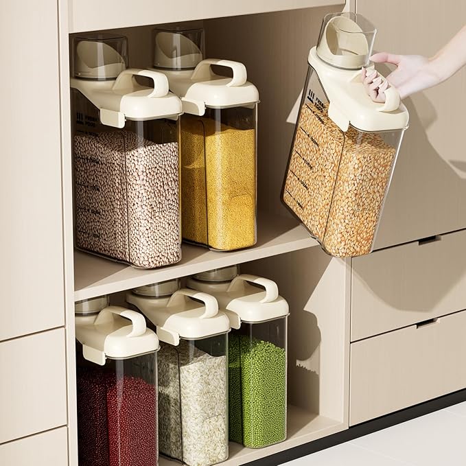 Rice Containers 5.5LBS, and Cereal Storage Dispenser-Airtight Food Storage Organizers BPA free Plastic Kitchen Storage Containers food-grade PET material Suitable for rice, cereal, flour,etc（4PC）