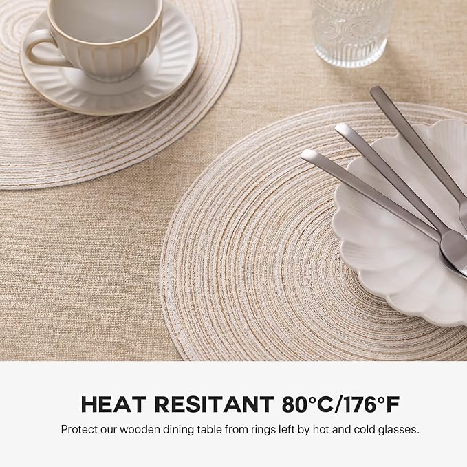 Round Placemats Set of 6 Woven Placemats Washable Braided Table Mats for Dining Table Heat Resistant Non-Slip Circle Place Mats(Cream)