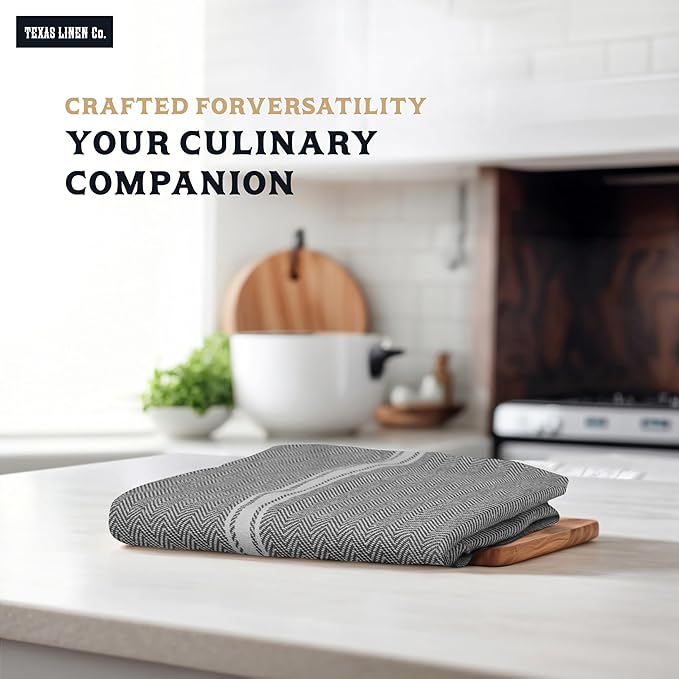 TEXAS LINEN CO. Cotton Kitchen Towels 12 Pack - 15 x 25 Inches - Highly Absorbent Dish Towels for Kitchen Drying, Soft Durable Reusable Quick Dry Tea, Kitchen and Dish Cloths Set - Grey Chambray