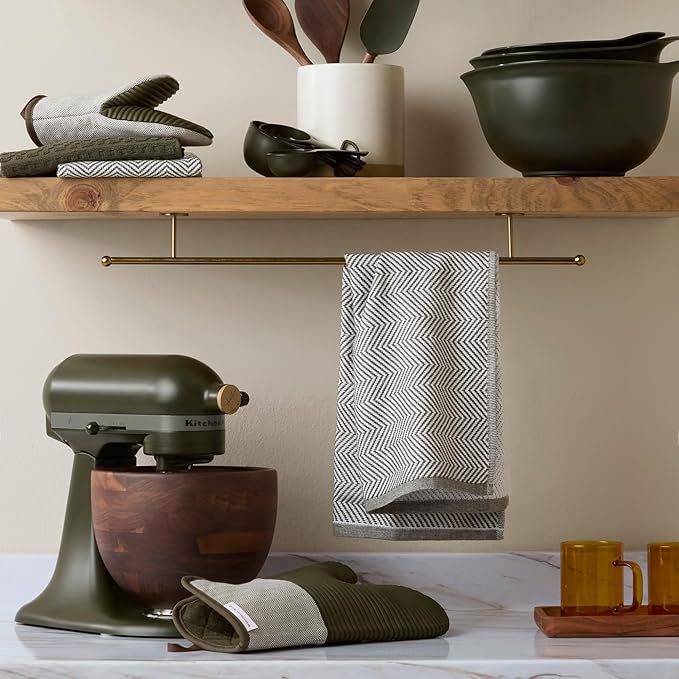 KitchenAid® Evergreen Design Series Heavyweight Textured Oversized Kitchen Towels 3-Pack Set, Absorbent 100% Cotton, Dual-Purpose, Deep Forest Green, 18"x28"