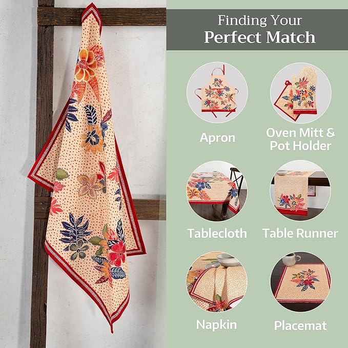 Maison d' Hermine Kitchen Towels Set of 3 100% Cotton 20" x 27.5" Reusable Cloth Tea Dish Towels Absorbent with Hanging Loop for Kitchen Dining Thanksgiving Christmas Decorations (Kalahari)