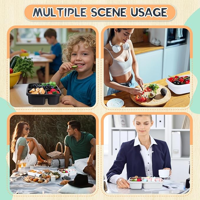 Honeydak 5 Pack Snack Containers 3 Compartment Bento Snack Boxes Divided Meal Prep Containers with Lids Reusable Adults Lunch Food Storage Box for School Work Travel(Black White)