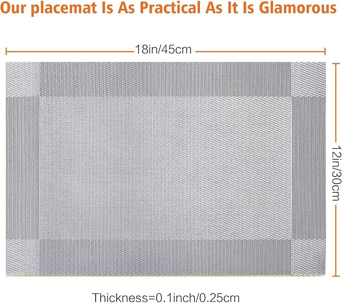 Placemats Set of 6,Washable,Heat and Stain Resistant Indoor/Outdoor Place mats,Vinyl Woven Non Slip Table Mats for Restaurant Table Protection,PVC Placemats(Silver, 6PCS)
