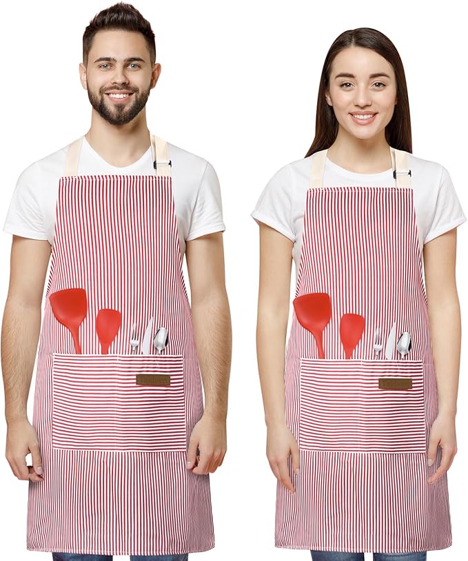 Taidven 2 Pack Apron - Unisex, Adjustable Bib Kitchen Apron, Cooking Apron, Aprons for Women Men with Pockets, Chef Aprons