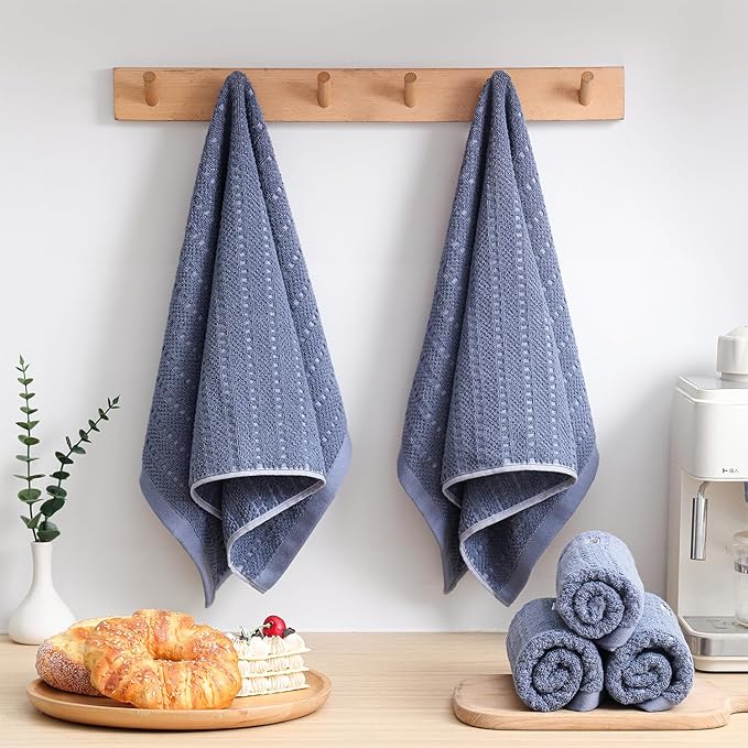SALAS Kitchen Dish Towels, Bulk Cotton Kitchen Hand Towels, 390 GMS Plaid Dish Cloths Rags for Drying Dishes with Hanging Loop, 16‘’ x 26‘’, 4 Packs,Retro Blue