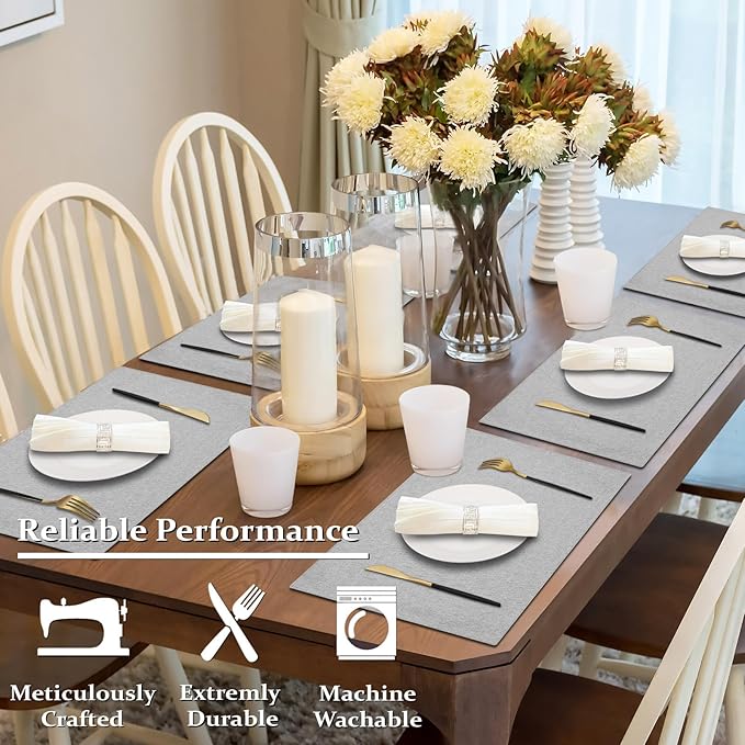 Cloth Placemats Set of 4, Cotton Linen Blend Machine Washable Double Layered Durable Place Mats Heat Resistant Placemats Wrinkle Free Thick Fabric Dining Table Mats (Light Grey, 4)