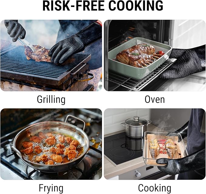 TempPro 932°F Heat Resistant BBQ Gloves, 14" Waterproof Oven & Grill Gloves, Oil & Slip-Resistant Neoprene Oven Mitts for BBQ, Fire Pit, Rotisserie, Smoker Accessories Gifts (Previously ThermoPro)