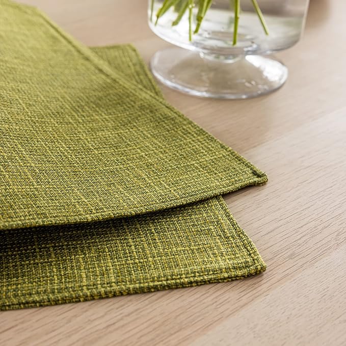 Kevin Textile Spring Burlap Linen Placemats Set of 4 Heat Resistant Dining Table Place Mats Washable Kitchen Table Mats, 13 x19 inches, Linden Green