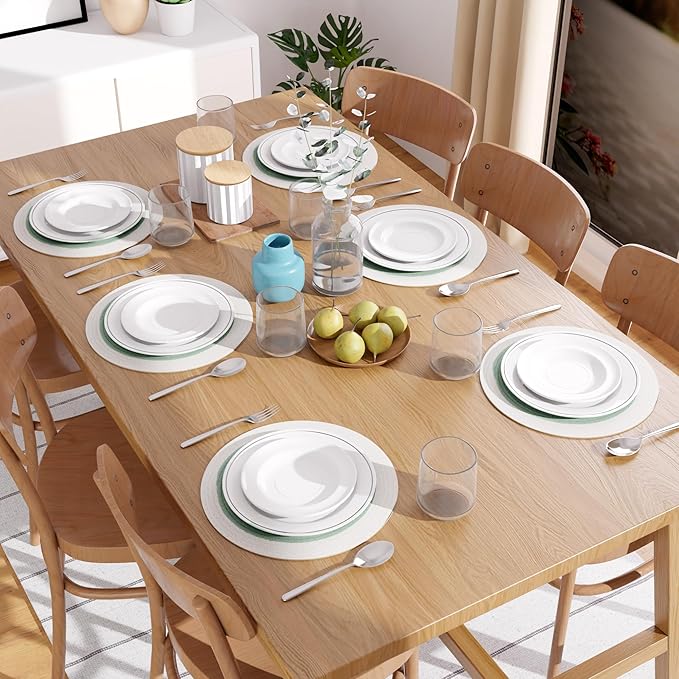 Encasa XO Dining Placemats Set of 6 | Cotton Round Table Mat - 13 in Diameter | Sage & Off White | Handmade Rib Style Chargers for Dinner Plates