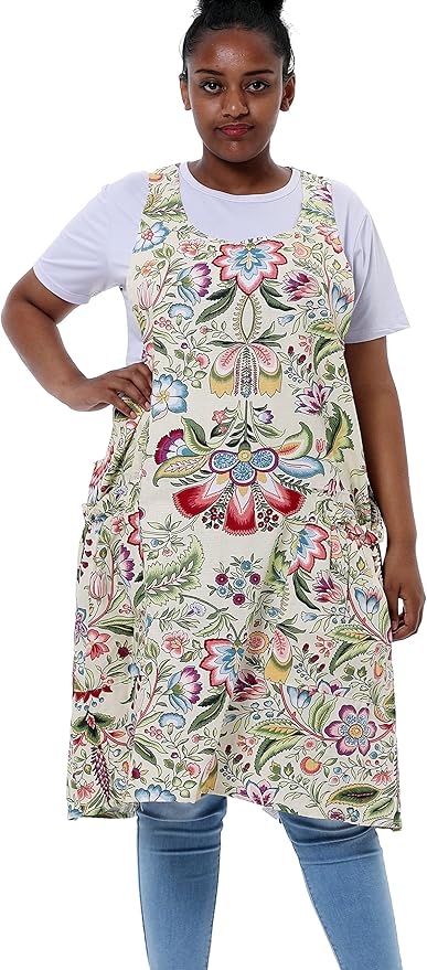 Big Plus Size Aprons for Women with Pockets Cotton Linen Baking Kitchen Cooking