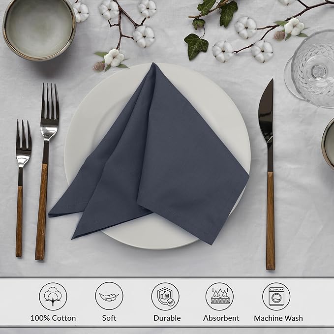 Ruvanti Cloth Napkins Set of 12, 18x18 Inches, 100% Cotton, Washable, Soft & Absorbent, Perfect for Wedding, Christmas, ‎Thanksgiving Dinners - Ombre Blue