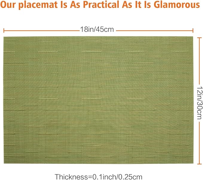 Placemats Set of 6,Washable,Heat and Stain Resistant Indoor/Outdoor Place mats,Vinyl Woven Non Slip Table Mats for Restaurant Table Protection,PVC Placemats(Green,6PCS)