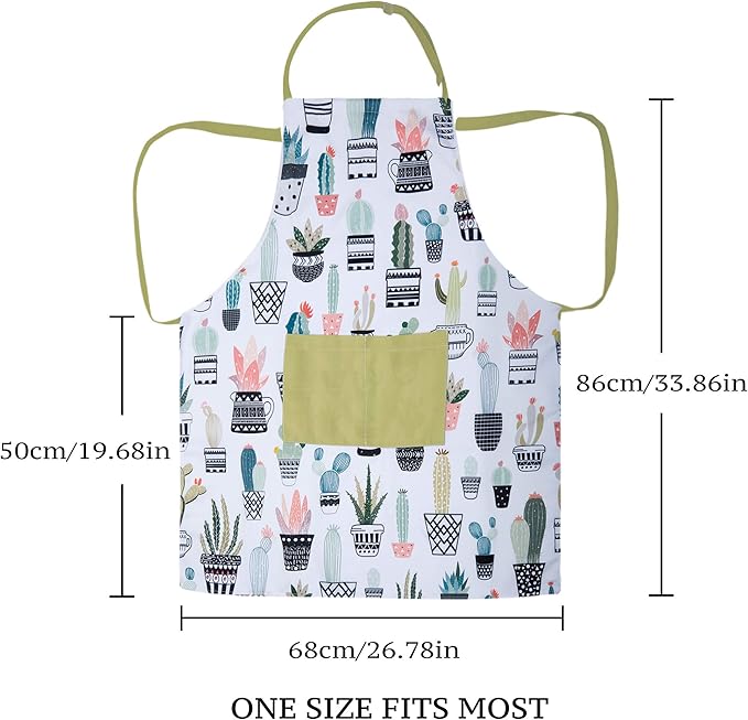 RosieLily Cactus Apron for Women with Pockets Cute Apron Plant Apron Green Apron Kitchen Apron for Cooking Baking Gardening Grilling BBQ Gardening Gifts for Women Pretty Apron Succulent Adult Apron