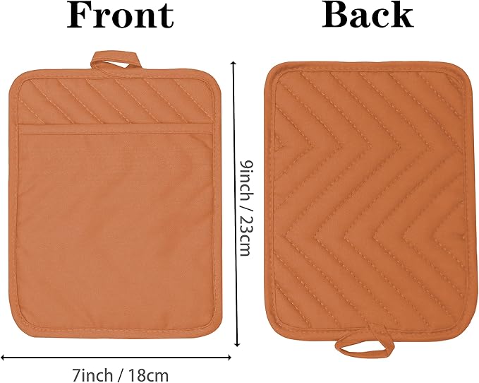Oven Pot Holder with Pocket Cotton Heat Resistant Coaster Potholder Kitchen Hot Pad Oven Mitts for Cooking Square 7"x9"Set of 5 (Orange)