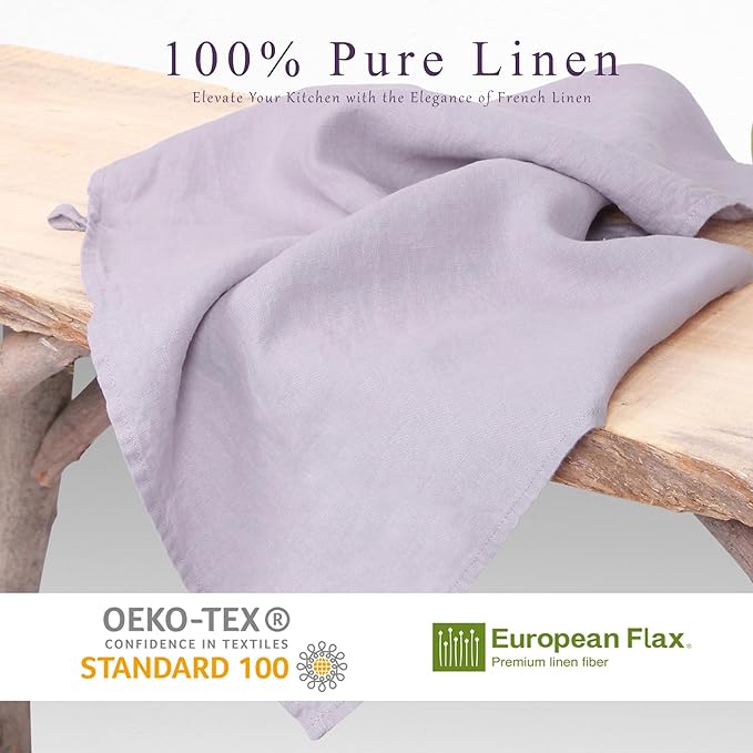 100% Linen Tea Towels - 14 x 28 Inch Pure French Linen Kitchen Dish and Hand Towels (Set of 4) (Purple)