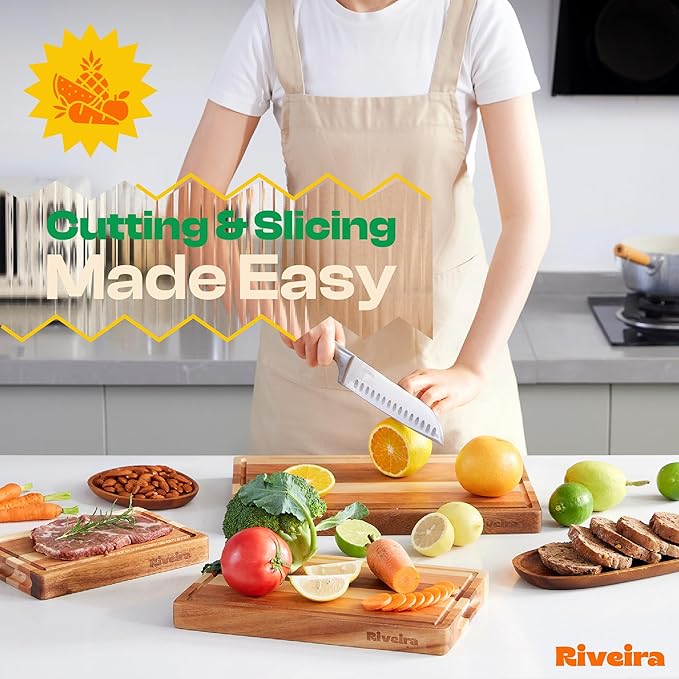 Riveira Walnut/Cherry/Maple Wood Cutting Board Set - Versatile And Durable: 3 Pcs Wooden Cutting Boards - Natural Wooden Cutting Boards For Kitchen Set - Complete Cutting Board