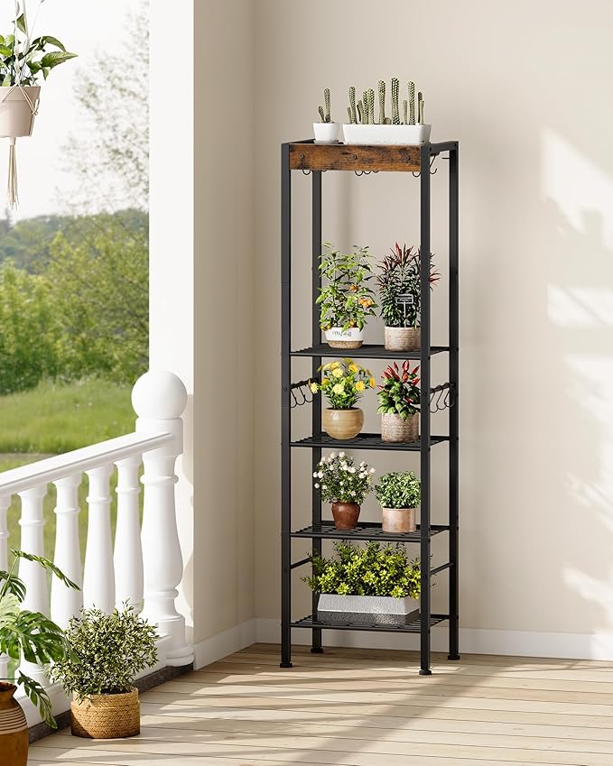 CHOEZON 5-Tier Pot Rack, Floorstanding Pots and Pans Organizer, Kitchen Bakers Rack, Kitchen Island Table, Pots and Pans Organizer, Storage Stand, for Living Room, Rustic Brown and Black TPR16BF