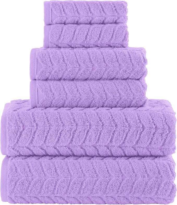 Elegant Comfort Luxury 6-Piece 100% Turkish Cotton Jacquard Braided Textured Premium Hotel Quality Towel Set– Soft and Absorbent, Includes 2 Bath Towels, 2 Hand Towels and 2 Washcloths, Lilac