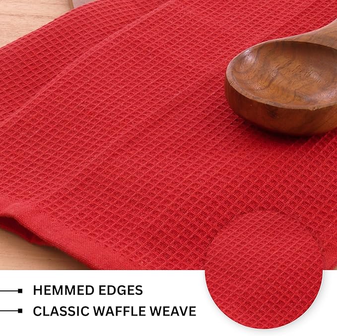 PurpleEssences Waffle Weave Kitchen Towel, 100% Cotton - 15x25 Inches with Hanging Loop, Ultra Soft Absorbent Quick Drying Dish Cloth, Tea and Hand Towels, 4 Pack - Spring Easter Summer - Red