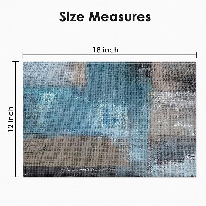 Emvency Farmhouse Placemats Set of 4, Vintage Blue and Grey Art Painting 12x18 Inch Abstract Gray Table Mats for Outdoor Home Party Kitchen Dining Decoration