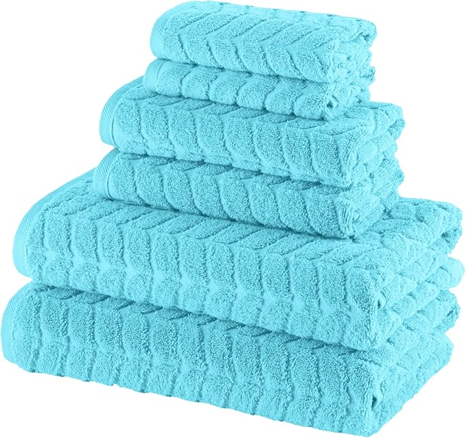 Elegant Comfort Luxury 6-Piece 100% Turkish Cotton Jacquard Braided Textured Premium Hotel Quality Towel Set– Soft and Absorbent, Includes 2 Bath Towels, 2 Hand Towels and 2 Washcloths, Aqua