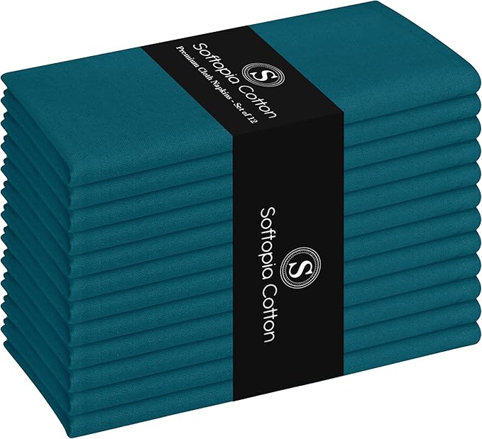 Cloth Napkins 17"x17" 100% Cotton Decorative Washable Table Napkin for Kitchen, Party, Wedding, Restaurant & Camping - Teal Green (Set of 12)