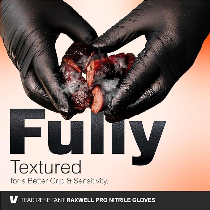 Raxwell BBQ Gloves - Heat-Resistant Gloves for Cooking - Food-Grade Non-Slip Grip & Barbecue Accessories - Includes 6 Cotton Liners for Grilling Accessories - X-Large, Black