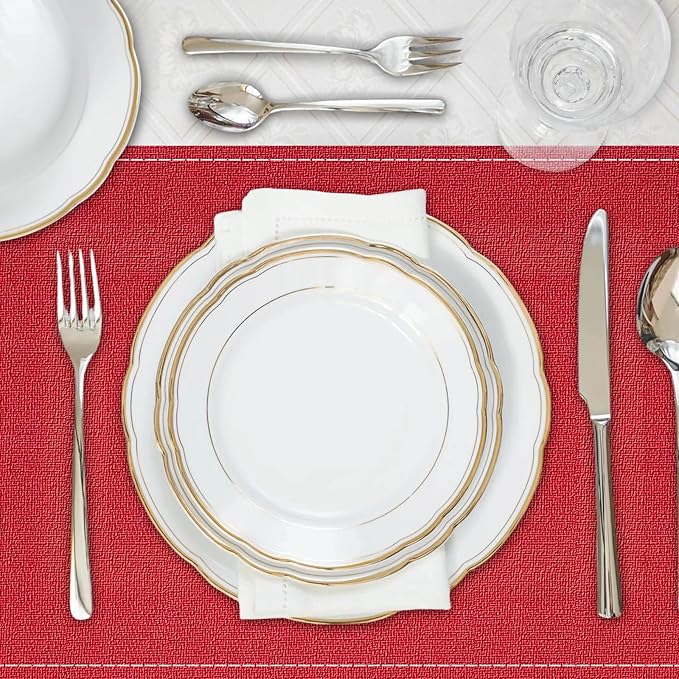 Niviy Christmas Placemats Set of 6, 12x18 Inch Rectangular Placemats for Kitchen Table, Red Placemats for Holiday Party Kitchen Dining Room Decoration